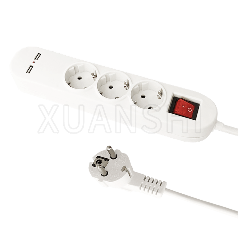 Europäische 3-fach Steckdosenleiste mit 2 USB und Schalter JL-3,XS-XBDK30U