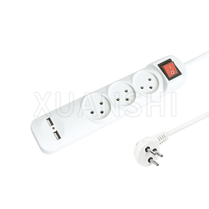 Israel 3-fach Steckdosenleiste mit Schalter und zwei USB-Ports (mit Kindersicherung) JL-10A,XS-XBK31U